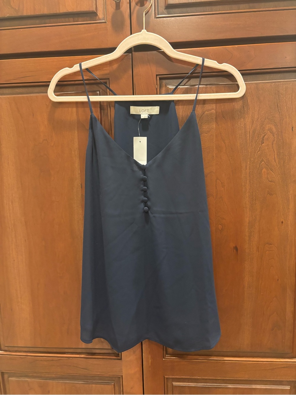 LOFT Navy Button-Front V-Neck Shell